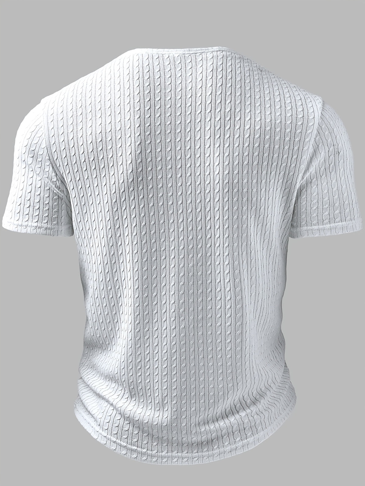 Men'S Fashion Men'S Top, Spring Summer Outdoor Casual Fresh Texture Jacquard Fabric Solid Color Round Neck Single-Button Pocket Patchwork Short Sleeve Men'S Henley Shirt - White