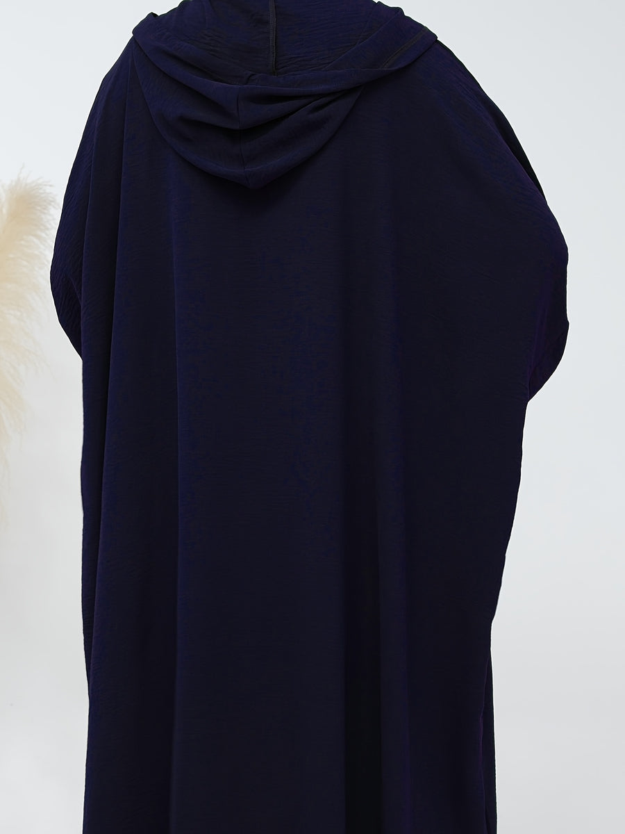 Plus Size - Plus Size - 1pc Prayer Jilbab Outfit for Muslim Women, Stylish And Elegant, Features a Solid Color, Ideal for Everyday Wear, Festivals, Gatherings, And Outdoor Events. Women'S Islamic - Navy Color