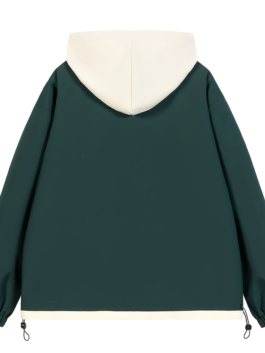 New Women's Casual 2-in-1 Look Workwear Trench Coat, Loose American-Style Hooded Jacket Outerwear Top - Dark Green