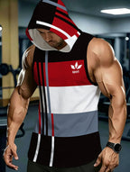 Men's Sleeveless Hooded Sports Top with Color Block Patchwork Design, Breathable and Comfortable for Daily Casual, Fitness Training, Outdoor Wear, Trendy Fashion Summer New Style Street Style for Young Students - Mixed colors