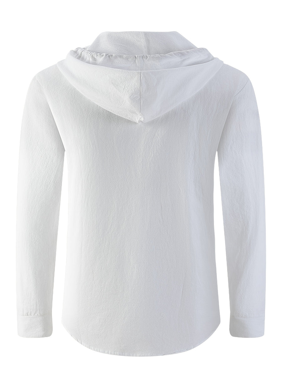 Men's European and American Style Cross-Border Linen Hooded Long-Sleeve Shirt - White