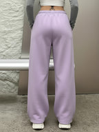 Be Yourself" Purple Butterfly Pattern Print, Casual Sporty Straight-Leg Pants, Women's Elastic Waist Drawstring Wide-Leg Long Pants, All-Season Women's Trousers - Purple