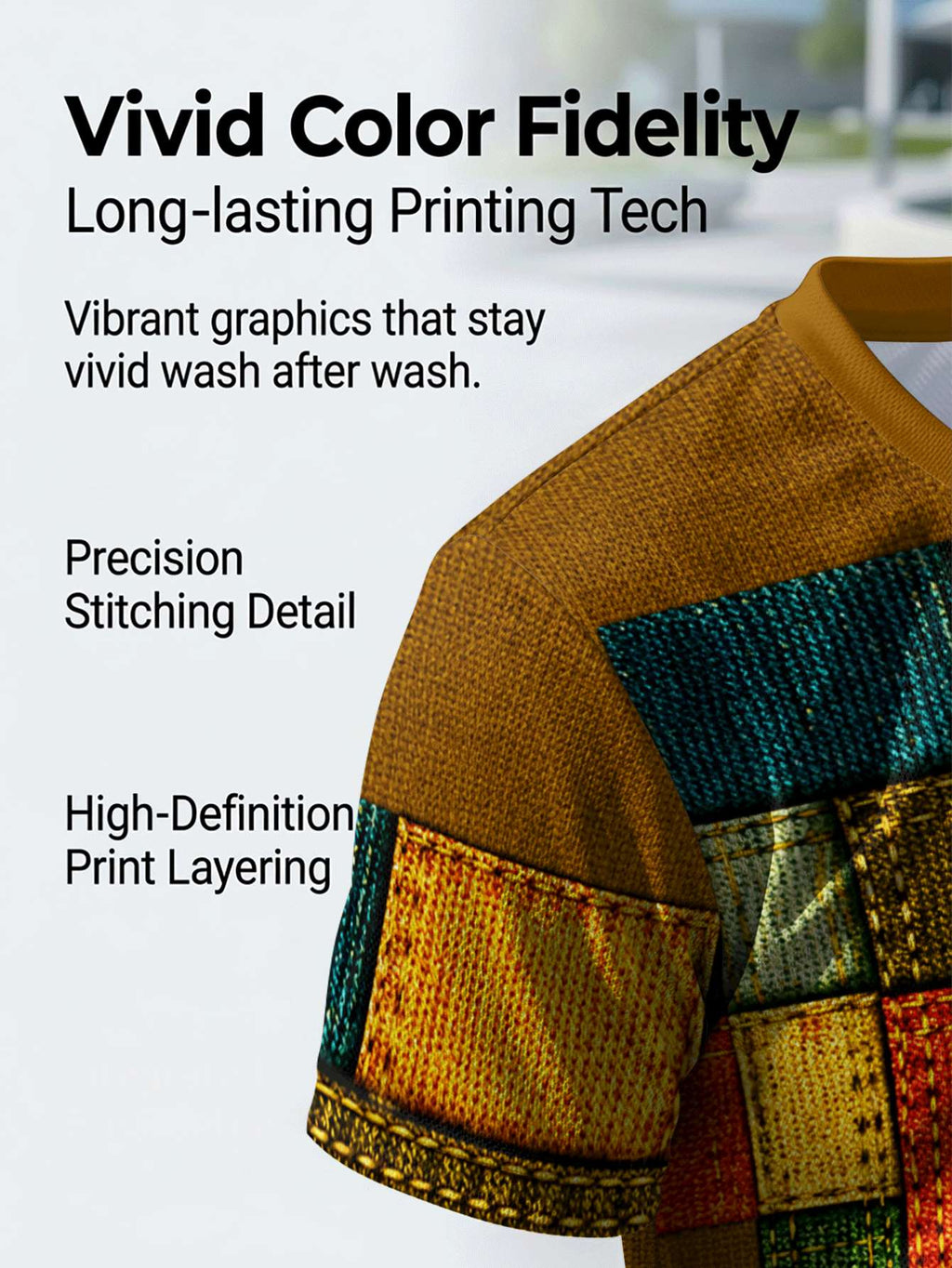 Patchwork Geometric Fabric Texture Pattern Crew Neck TShirt Unisex Casual Vintage Streetwear Relaxed Fit Travel Party Outdoor Daily Gym - Mixed colors