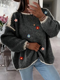Women's Floral Pullover Elegant Sweater for Autumn and Winter - Graphite Color