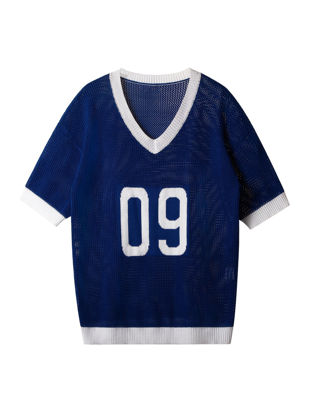 Spring Summer New Men'S Short Sleeve Hollow Loose Knit Pullover Top V-Neck Pullover Casual Outdoor Top - Royal Blue