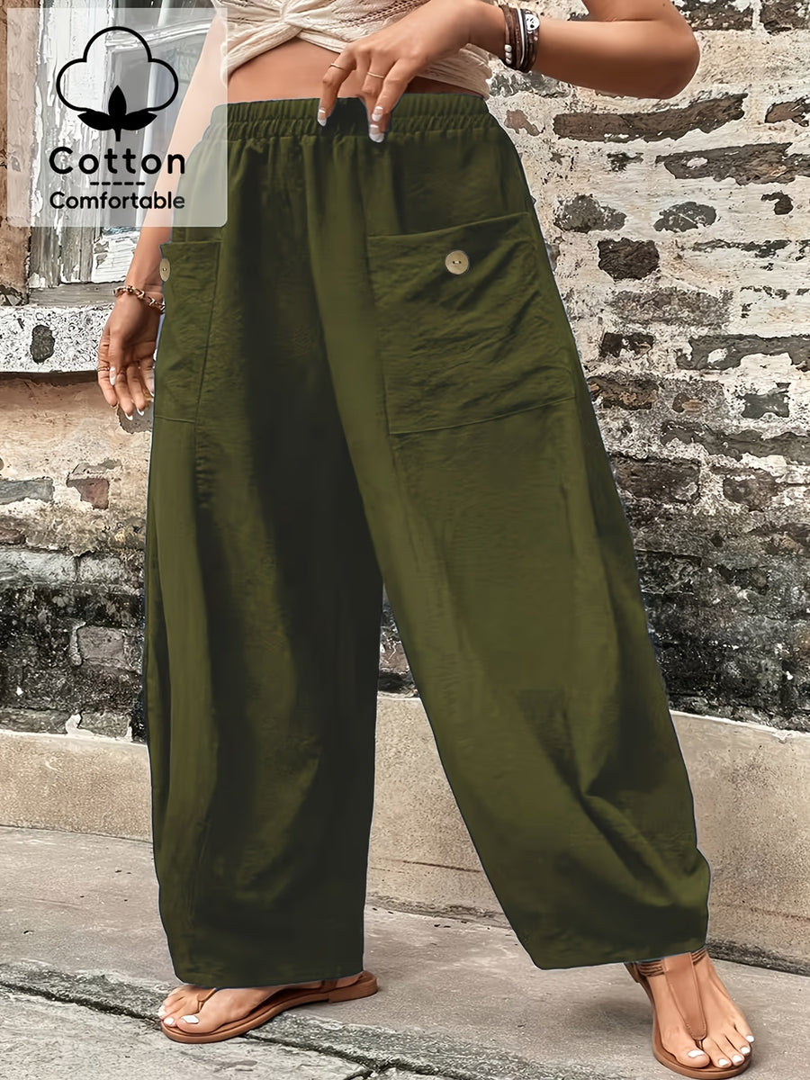 Plus Size Women'S Pants, 100% Elastic Waist Harem Pants with Pockets - Olive Green