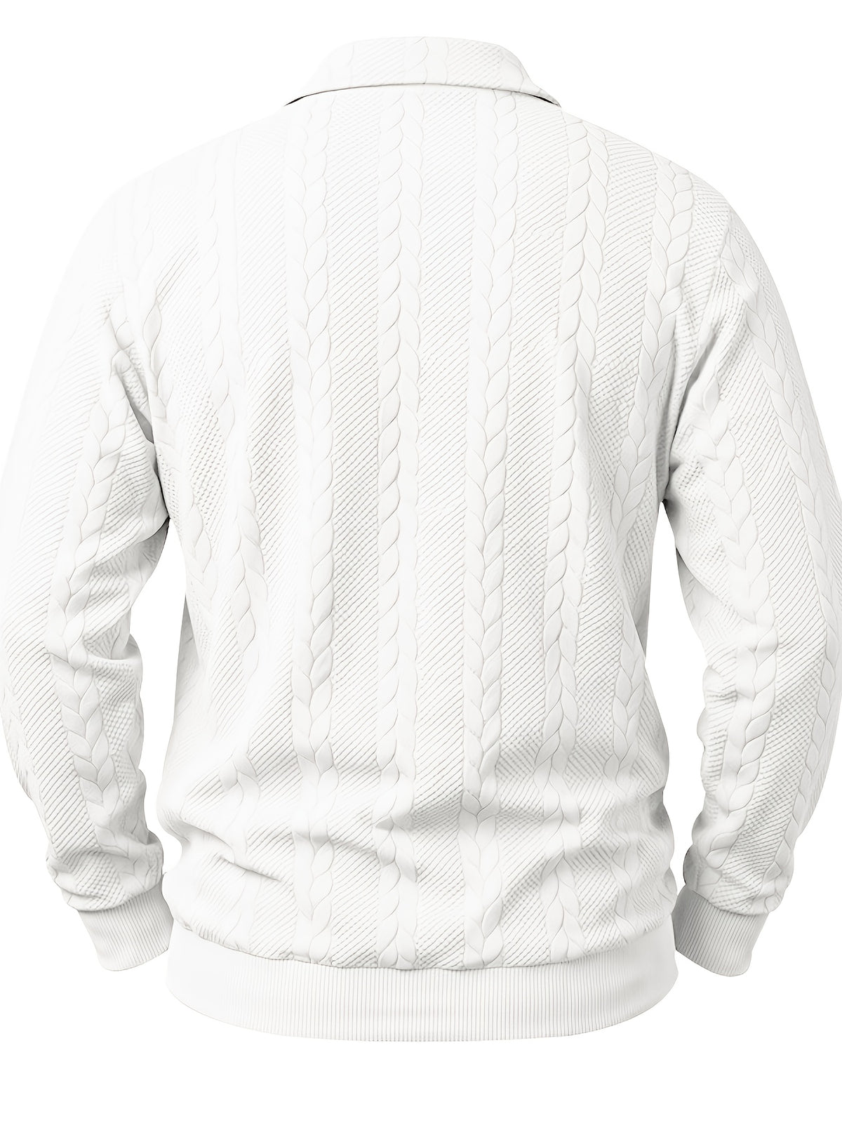 New Men'S Retro Jacquard Lapel Knit Polo Sweater Autumn Business Casual Long Sleeve Sweater Loose All-Match Solid Color Pullover Top - White