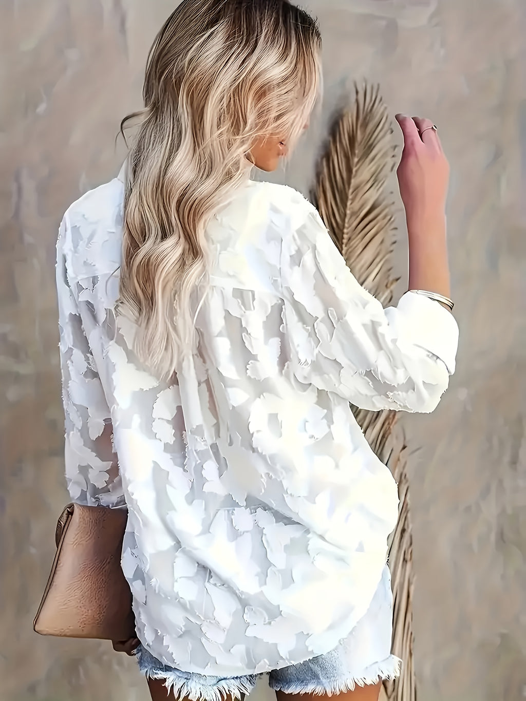 Elegant Collar Button- Shirt - Solid Color Semi-Sheer Blouse, Lapel Collar Button Front, Machine Washable Year-Round Versatile Top for Casual & Professional Wear () - Special Line - White