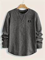 Men's Round Neck Casual Long Sleeve Top - Dark Gray