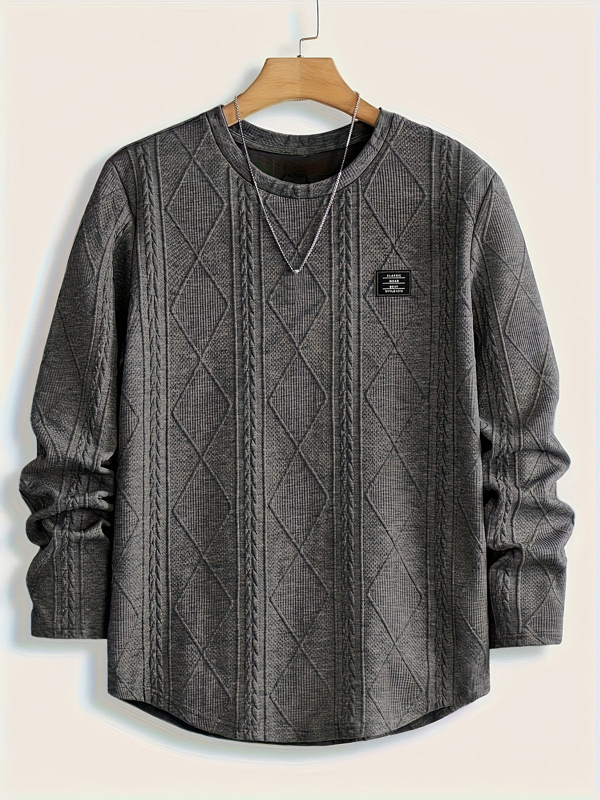 Men's Round Neck Casual Long Sleeve Top - Dark Gray
