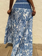 Women's Bohemian Print Skirt, Casual Daily Vacation Wear for Spring/Summer - Peacock Blue