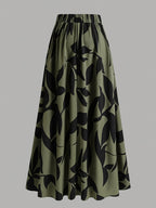 Women's Wide-Length Watercolor Midi Skirt - High-Waisted Loose Skirt Suitable for Spring Summer Fall, Elegant Office to Casual Wear, Machine Washable Skirt - fern green