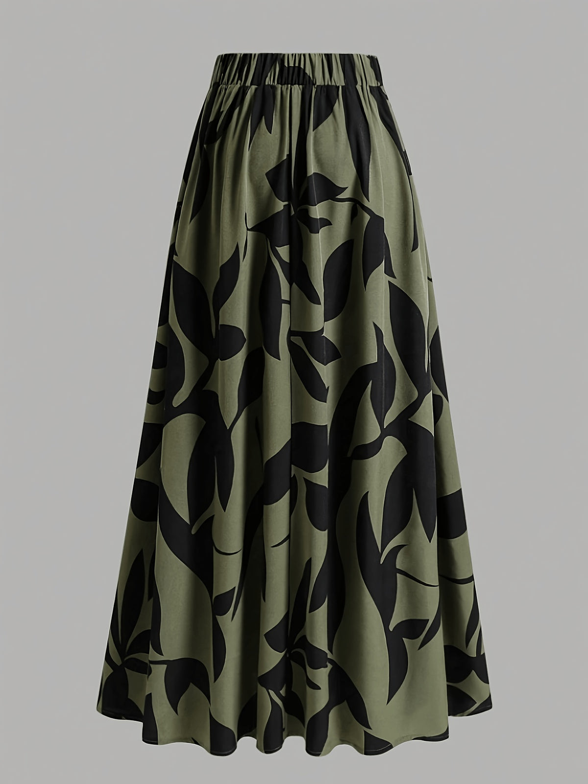 Women's Wide-Length Watercolor Midi Skirt - High-Waisted Loose Skirt Suitable for Spring Summer Fall, Elegant Office to Casual Wear, Machine Washable Skirt - fern green