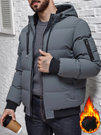Winter Plush Jacket Thick Warm Jacket Hooded Jacket Casual Outdoor Jacket Solid Color Zipper with Plush Thickening - Grey