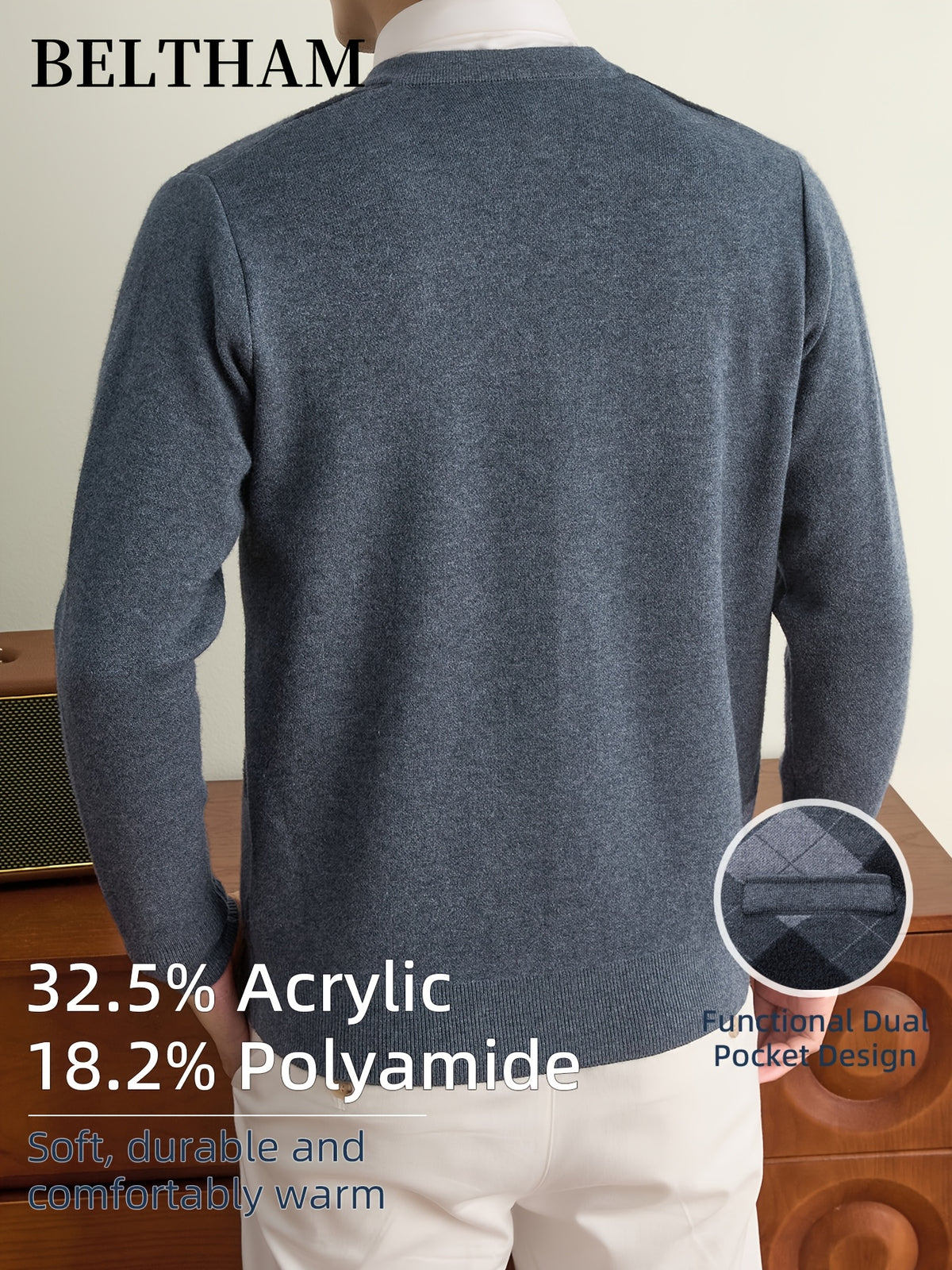 New Autumn Winter Men Thick Knit Cardigan, Ideal Gift for Dad & Husband, Button Design with Pockets, Cold Resistant Warm Sweater, Minimal Elegant Versatile Knit Cardigan Coat for Daily Outdoor Business Casual Camping Wear - Light Grey
