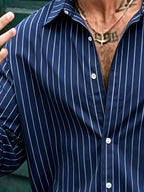New Striped Long-Sleeve Men's Shirt, Lapel Collar Design, European and American Street Style, Versatile Top, Elegant Men's Trendy Outfit, European and American Streetwear Apparel Suitable for Young Professionals - Mixed colors