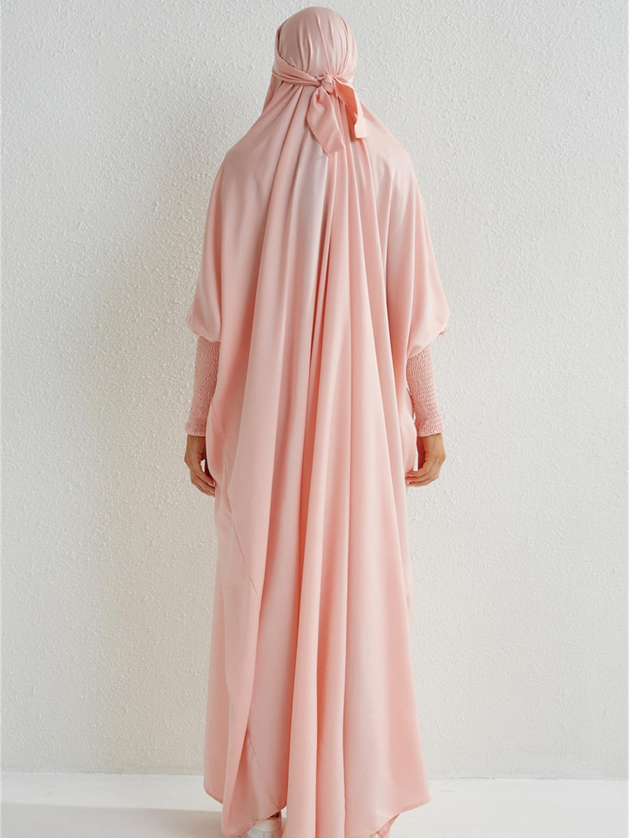 Islamic Attire for Women Featuring a Hooded Jilbab with Smocking Sleeves, Designed for Prayer, Suitable for Modesty in Dubai And Saudi Arabia, Available in Black - Pink