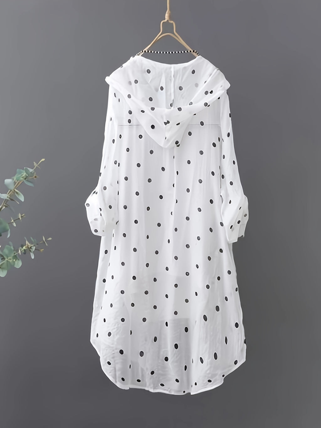 Fashionable Loose Long Polka Dot Shirt | Casual Style, Hooded Collar, Ideal For Spring/Summer/Fall - White