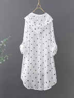Fashionable Loose Long Polka Dot Shirt | Casual Style, Hooded Collar, Ideal For Spring/Summer/Fall - White