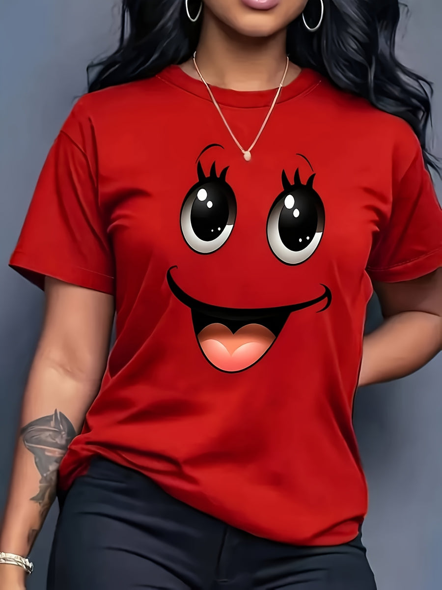 Women's Clothing and Summer Fashion Apparel, Available in Various Styles, Suitable for Outdoor Wear, Highly Breathable, with a Soft and Comfortable Feel. Short-sleeve T-shirts Printed Using Heat Transfer Technology, Sizes S to XXL - Red 2