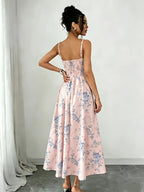 Elegant Printed Bohemian-style High-slit Zipper Dress for Women, Suitable for Weddings, Spring/summer Vacations, and Other Occasions, Elegant and Charming - Pale Pinkish Gray