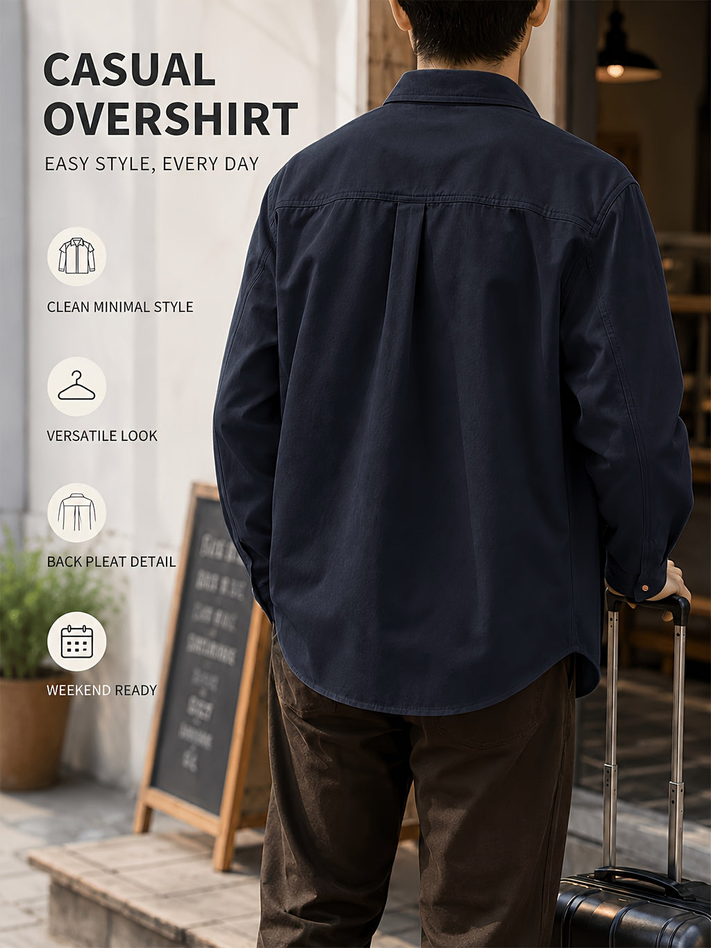 Men's Spring/Autumn Casual Long-Sleeve Shirt Jacket, Made with Skin-friendly Fabric That Is Comfortable and Breathable. Features a Classic Lapel Collar for a Neat and Structured Look, with a Chest Patch Pocket That Combines Storage with a Premium - Deep Blue