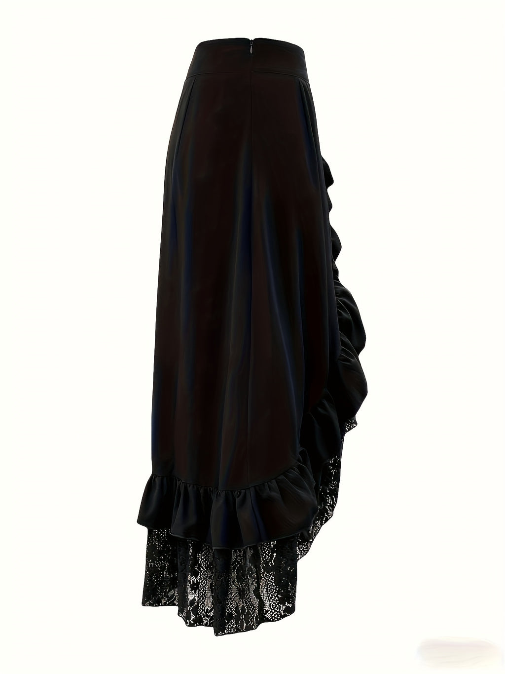 Fashion Gothic Mini Skirt Lace Patchwork Ruffled Solid Color Pirate Skirt - Black 1
