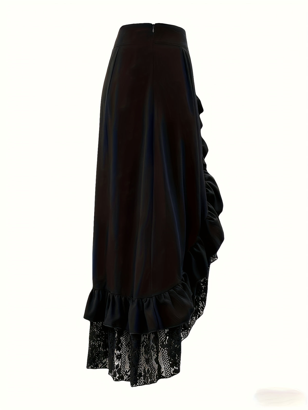 Fashion Gothic Mini Skirt Lace Patchwork Ruffled Solid Color Pirate Skirt - Black 1