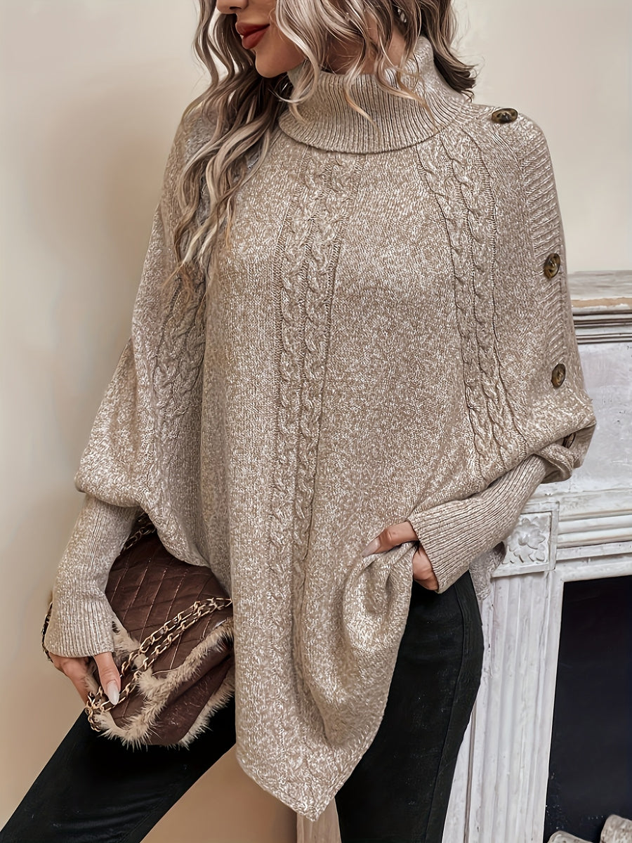 NIAN Premium Solid Color Long Sleeve Sweater Women'S Fashion High Neck Pullover - Khaki