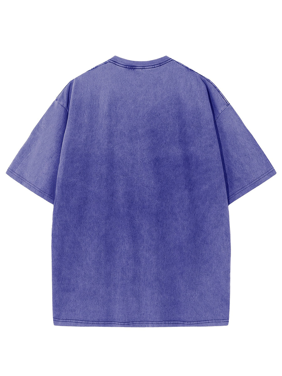 Licensed by WB Warner, Men's Old Cotton 100% Cotton Washed Crew Neck T-Shirt, Mask Contour Minimalist Graphic Design, Loose Version, Men's Casual Cotton Versatile Loose Summer Short Sleeve T-Shirt - Royal Blue