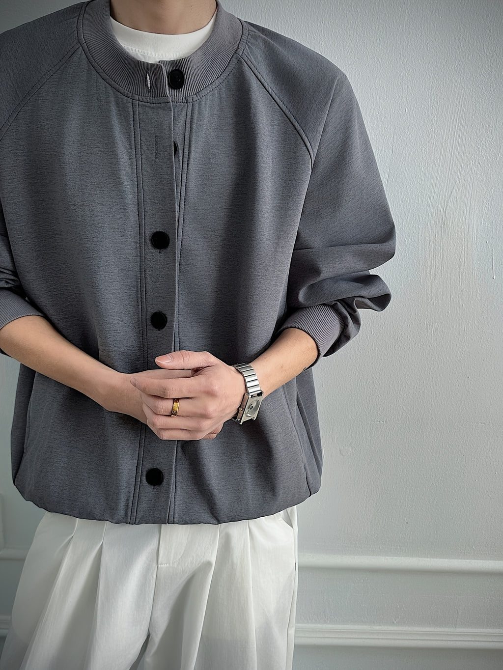 Men'S Soft Shell Jacket, 1pc Men'S Fashion Trendy Casual Jacket, Loose Fit with Drop Shoulder Design, Comfortable Stretch Fabric, Suitable for Casual Wear - Grey