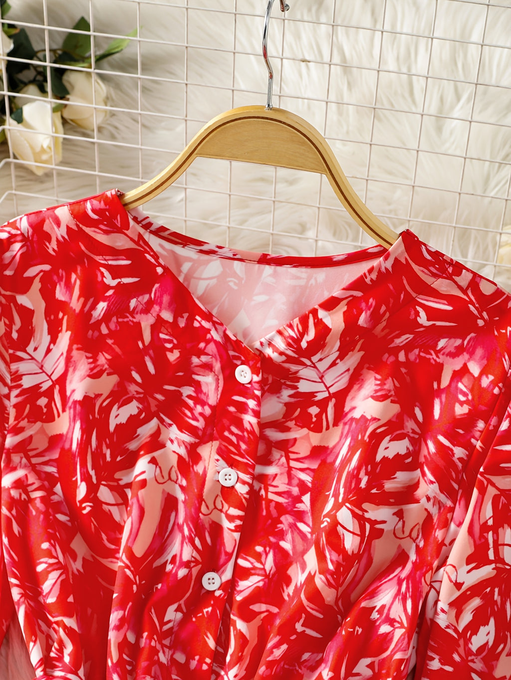 New Style Red Printed Dress for Women, Summer Tie-Waist Flowy Asymmetrical Bridesmaid Dress - Red