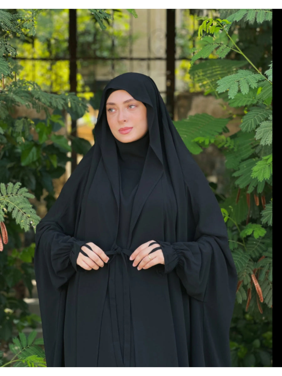 New Women's Middle Eastern Dubai Turkish Abaya Headscarf Matching S Casual Pants Set P303 - Black