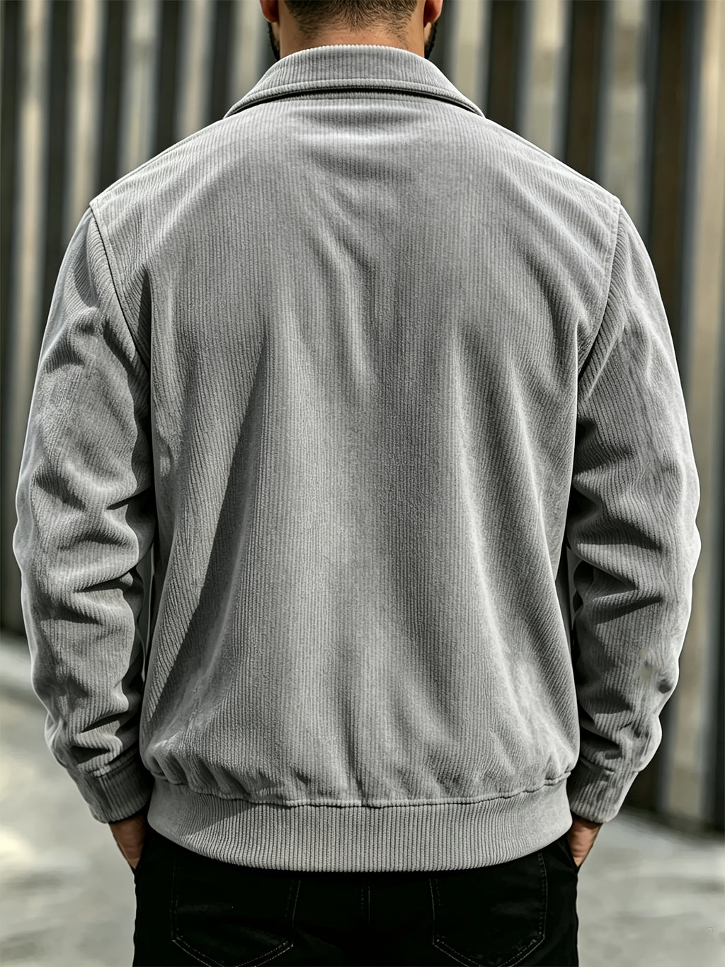 BOWZ Men's Corduroy Jacket Button-Up Cardigan Coat with Stand Collar & Drawstring Hood Suitable for Sports, Casual Commuting Jacket, Corduroy Button-Front Closure, Machine Washable Fall Outerwear, Solid Color Regular Fit Cardigan Gift - Space Gray