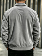BOWZ Men's Corduroy Jacket Button-Up Cardigan Coat with Stand Collar & Drawstring Hood Suitable for Sports, Casual Commuting Jacket, Corduroy Button-Front Closure, Machine Washable Fall Outerwear, Solid Color Regular Fit Cardigan Gift - Space Gray
