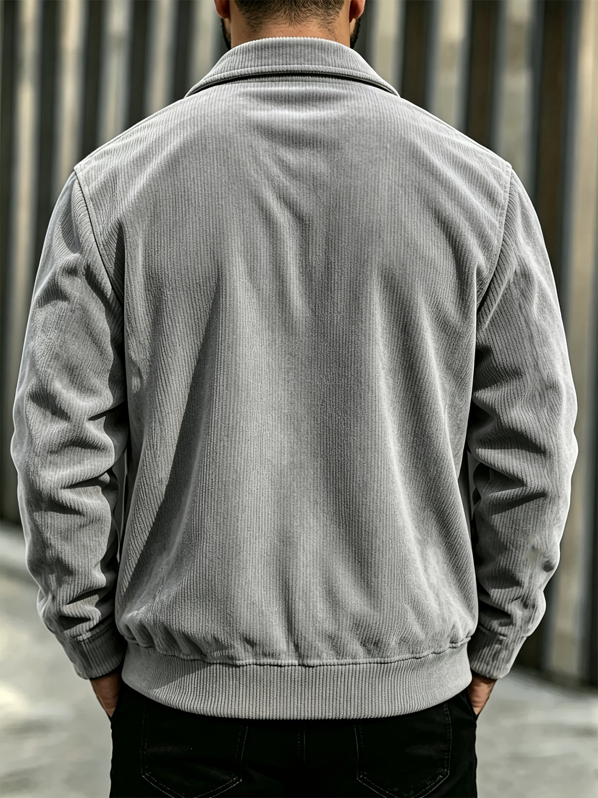 BOWZ Men's Corduroy Jacket Button-Up Cardigan Coat with Stand Collar & Drawstring Hood Suitable for Sports, Casual Commuting Jacket, Corduroy Button-Front Closure, Machine Washable Fall Outerwear, Solid Color Regular Fit Cardigan Gift - Space Gray