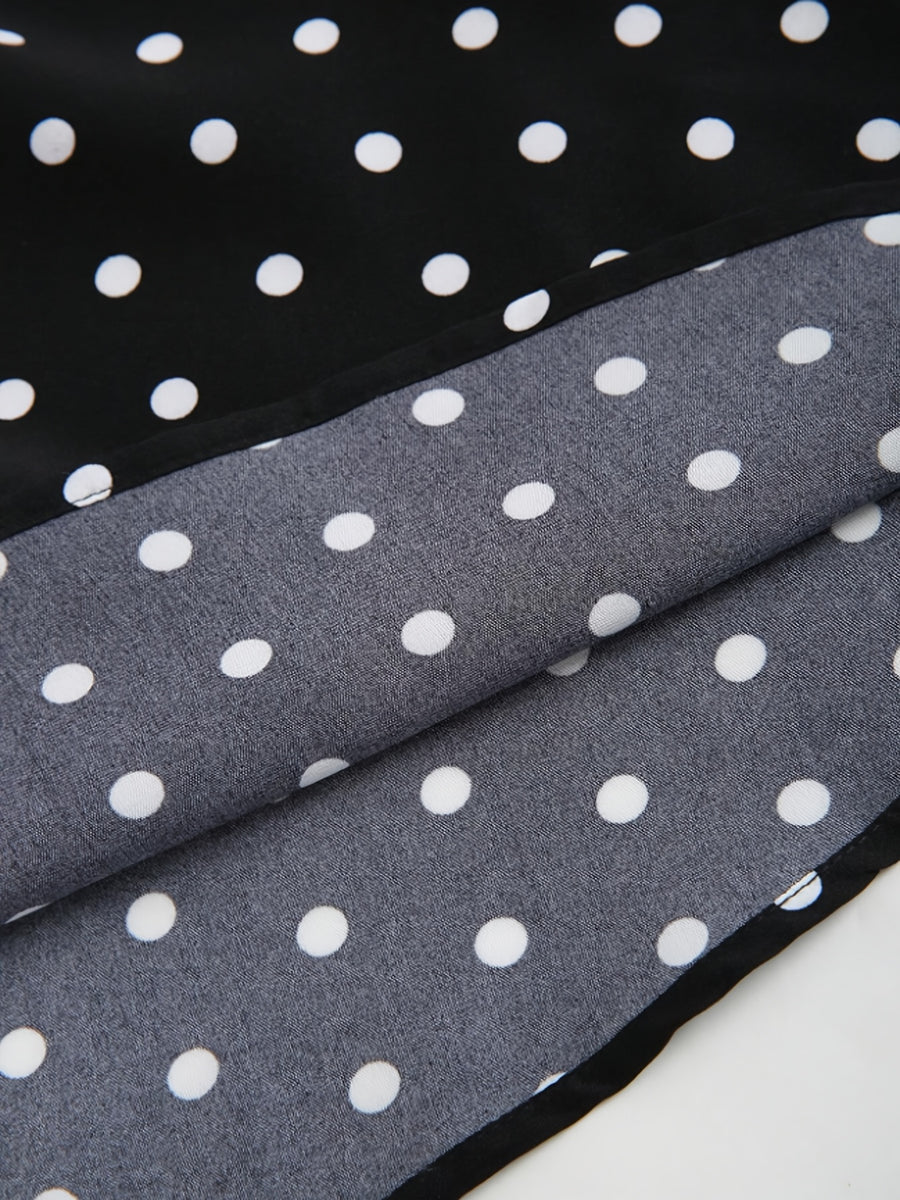 New Stylish Elegant Women'S Polka Dot Print Halter Neck Temperament Slim Dress - Black