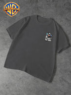Warner Bros. Official Men's Casual T-Shirt with Double-Sided Print, Featuring a Spliced  Character Streetwear Graphic. Breathable and Comfortable, Versatile for Casual Wear. Print Is Durable, Crack-Resistant, Machine Washable, and Fade-Resistant. - Dark Gray