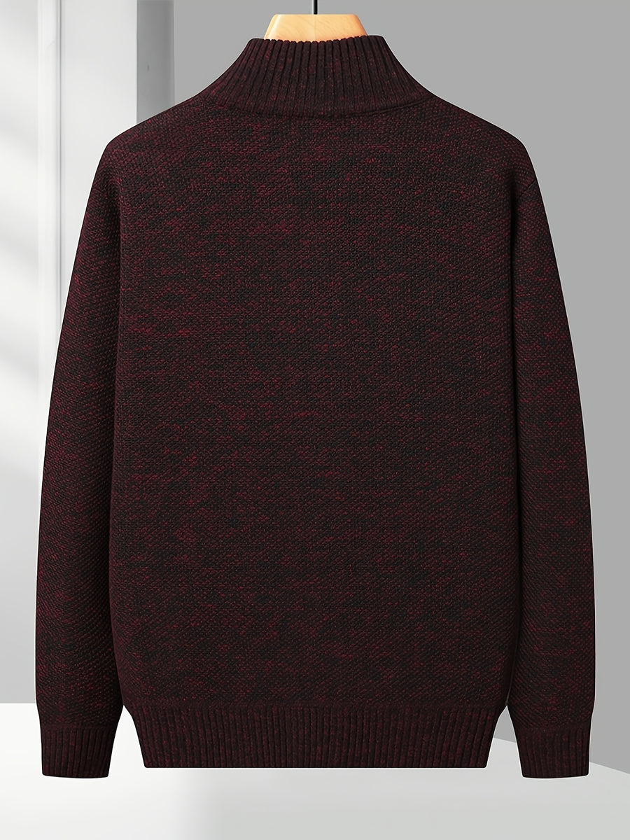 Easy And Casual Men'S Thick Knitted Cardigan, Autumn And Winter Stand Collar Zipper Top Classic Basic Style with Practical Double-Sided Pockets, Basic Style for Daily Wear of Young And Middle-Aged People - Red