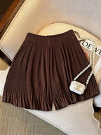 Women's Fashion Solid Color Loose Fit Casual Shorts - Coffee Color