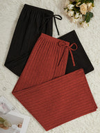 Plus Size Solid 2-Pack Ribbed Stretch Casual Wide-Leg Long Pants Home Sleepwear - Multicolor