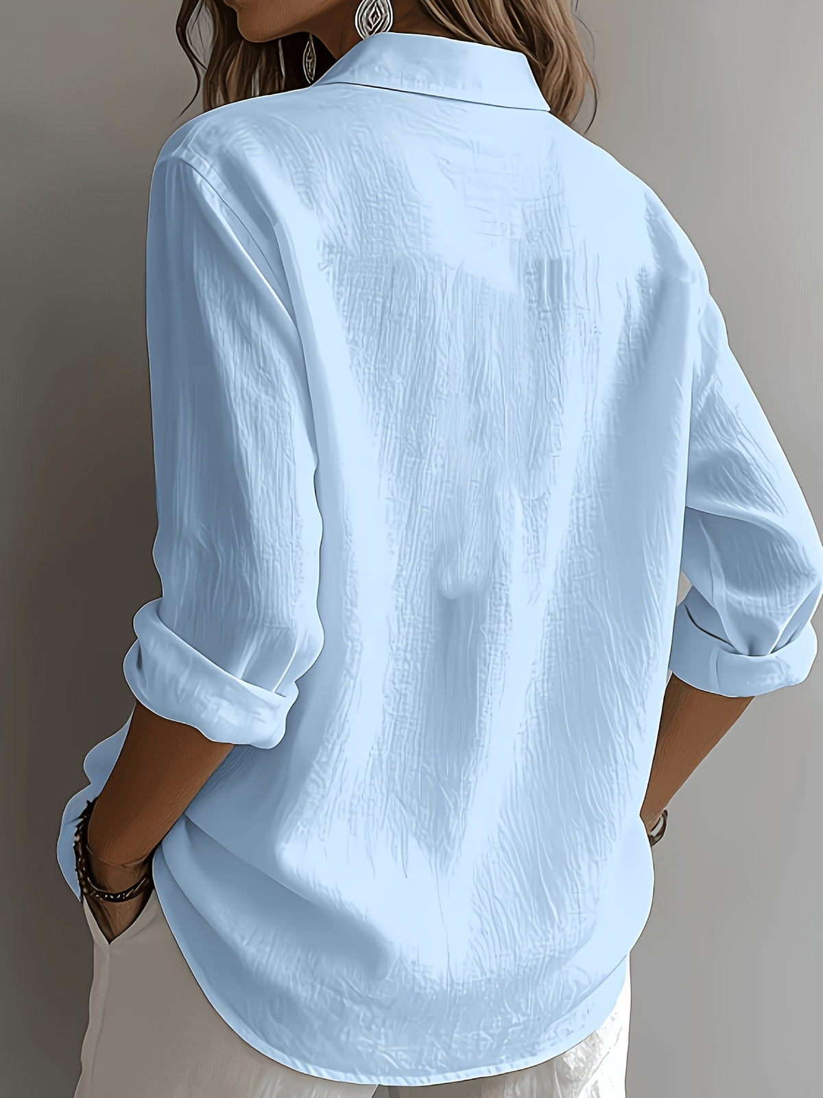 Elegant Special Edition Women's Solid Color Shirt - Long Sleeve Button- Shirt, Classic Collar, Machine Washable, Suitable for Office, Commuting, or Formal Events, Office Attire, Sophisticated Casual - Sky Blue