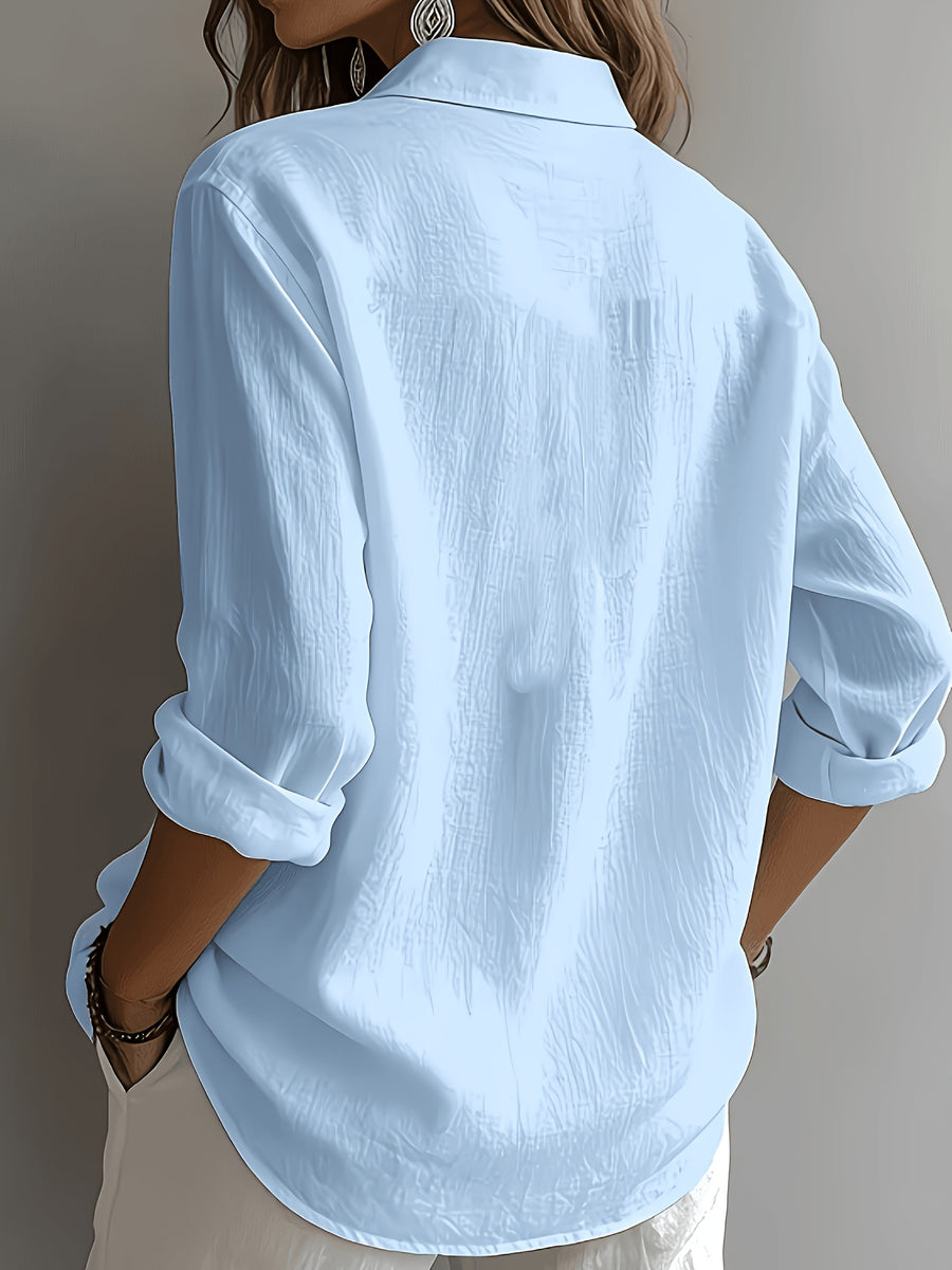 Elegant Special Edition Women's Solid Color Shirt - Long Sleeve Button- Shirt, Classic Collar, Machine Washable, Suitable for Office, Commuting, or Formal Events, Office Attire, Sophisticated Casual - Sky Blue