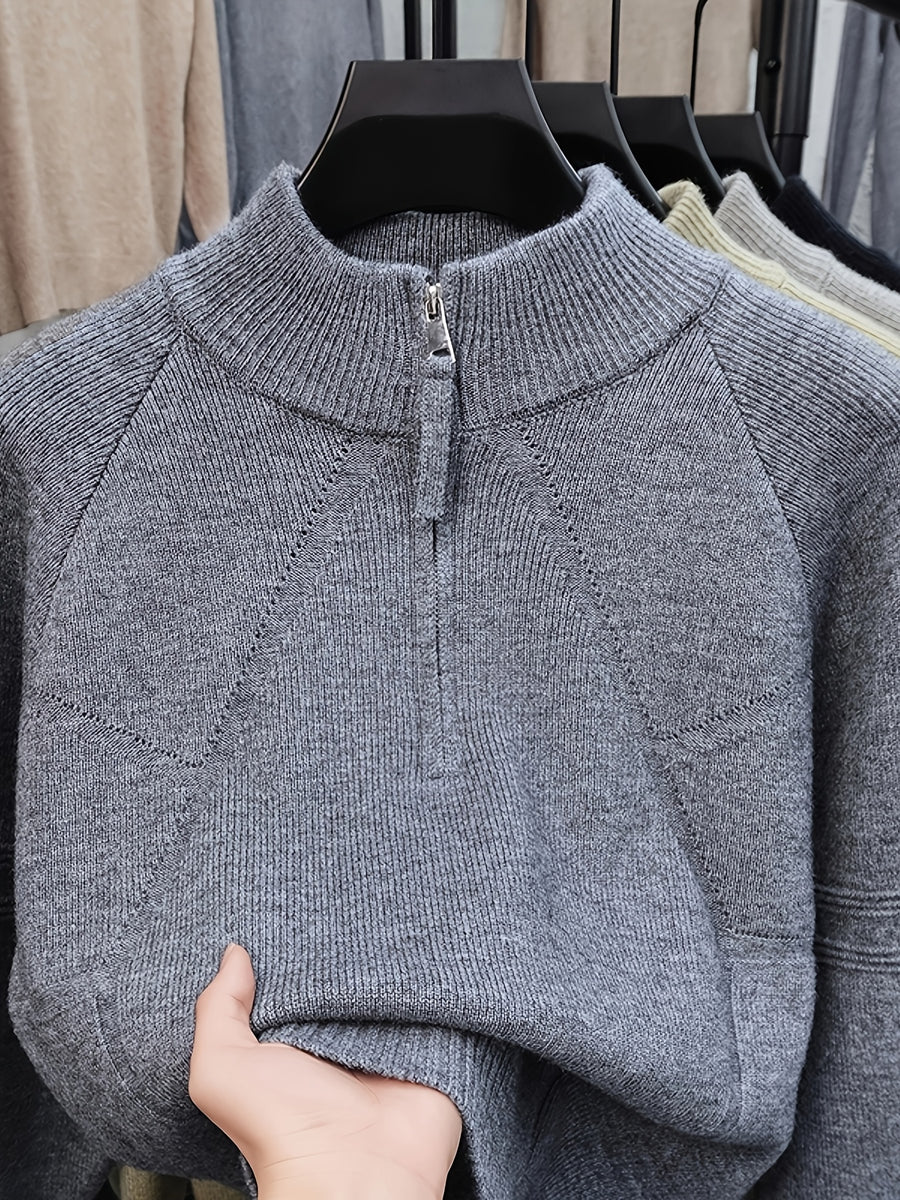 Men's Autumn/Winter Half-Zip Stand Collar Sweatshirt, Stylish and Versatile for a Well-Put- Together Look - Dark Gray