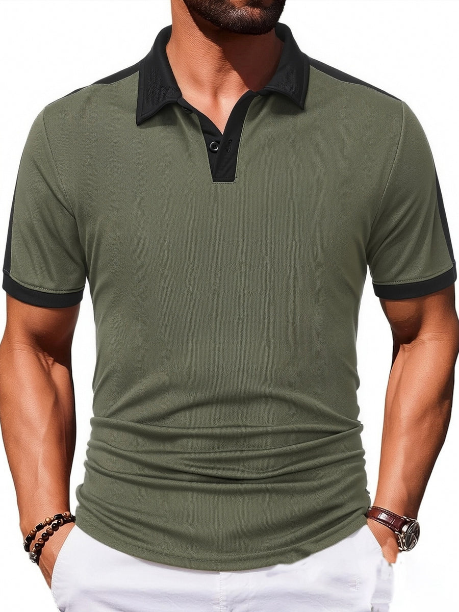 Men'S Casual Sports Solid Polo Shirt with Short Sleeves - Olive Green