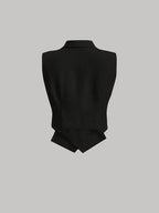 Women'S Casual Solid Color Double-Breasted Vest Jacket - Black