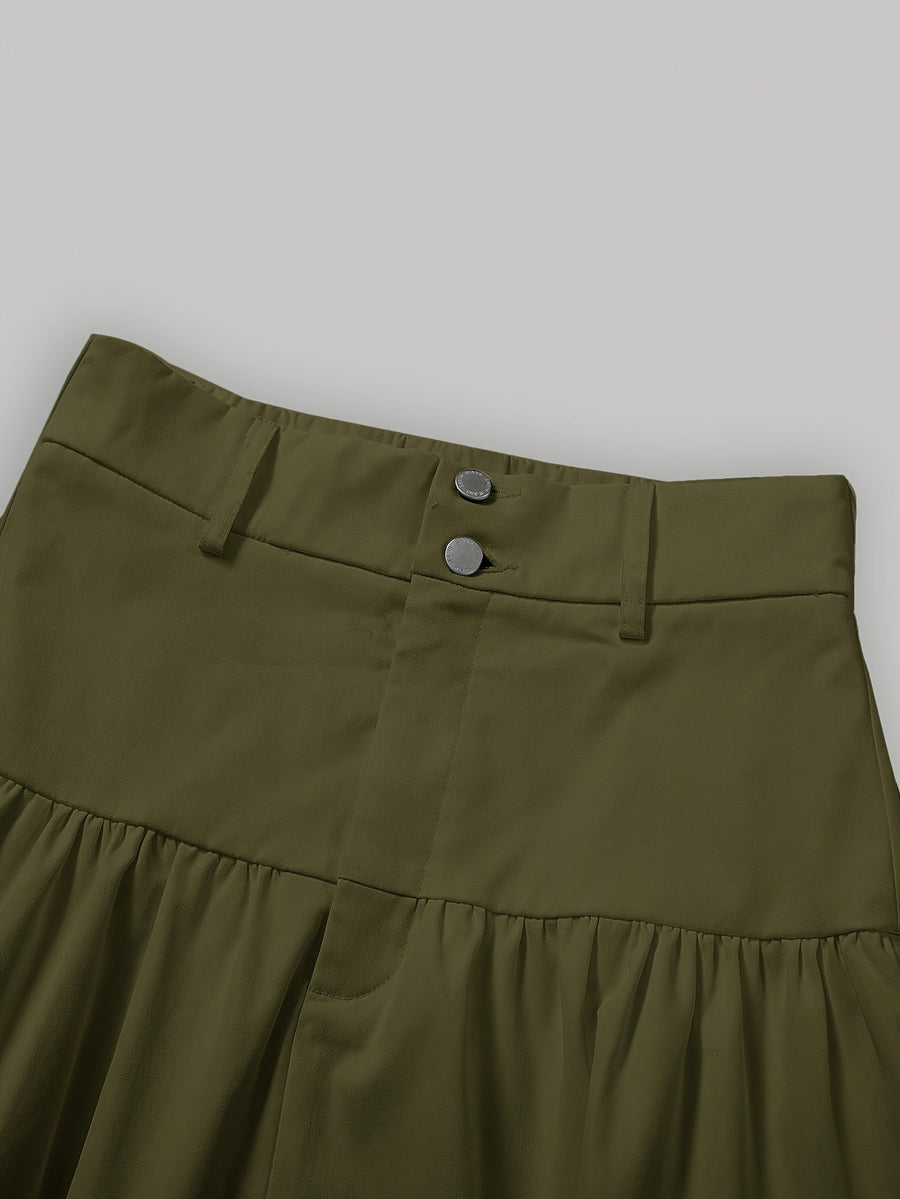 Women'S Solid High-Waist Half Skirt - Green