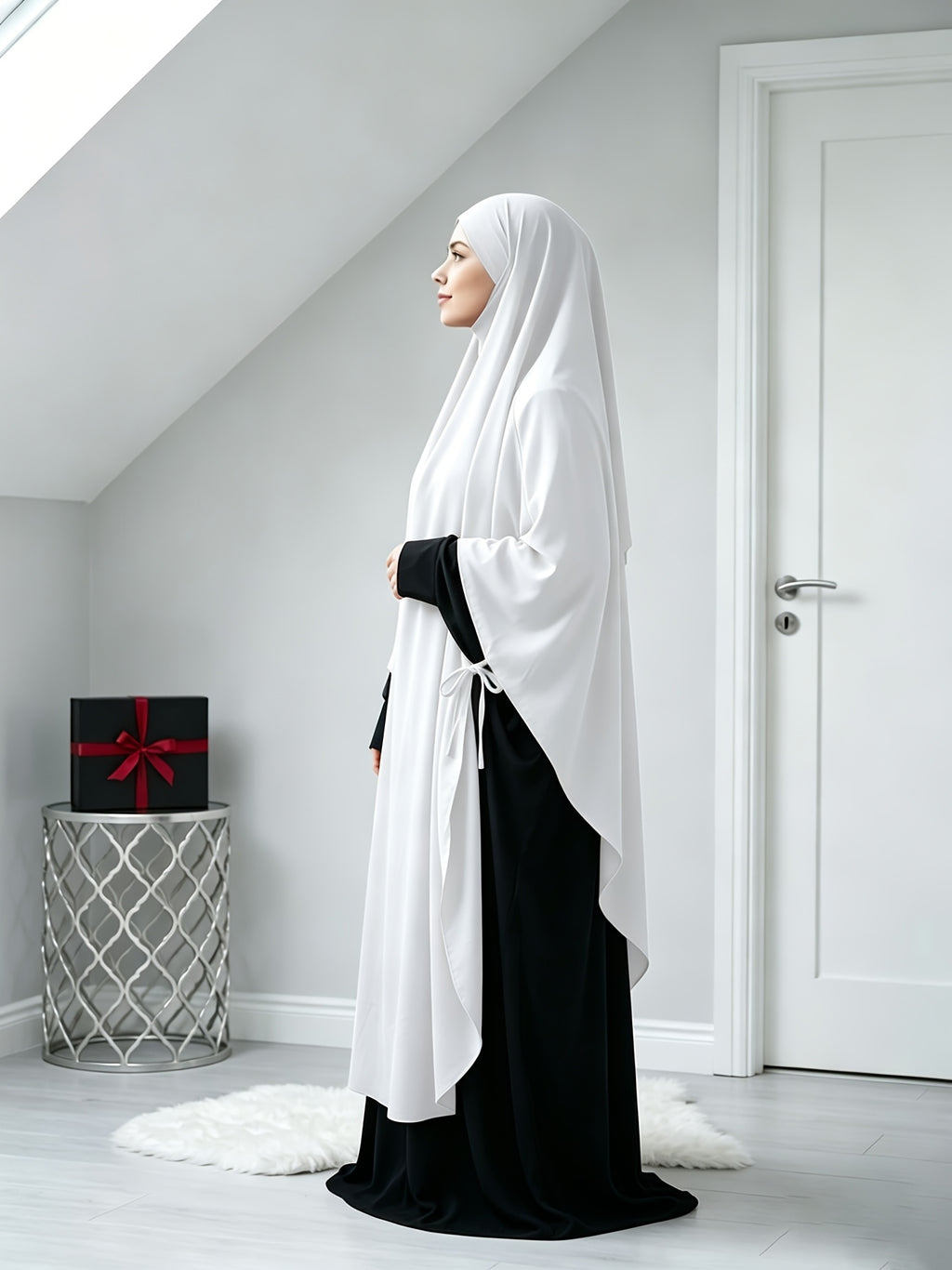 Solid Color Nidaga Prayer Jilbab. The Fabric Is Skin-Friendly And Breathable, Suitable for Women to Wear And Pray Everyday. Robe Abaya (One-Piece Khimar) with Strong Drape, Loose Fit, Ideal for Busy Daily Use Or Prayer - White