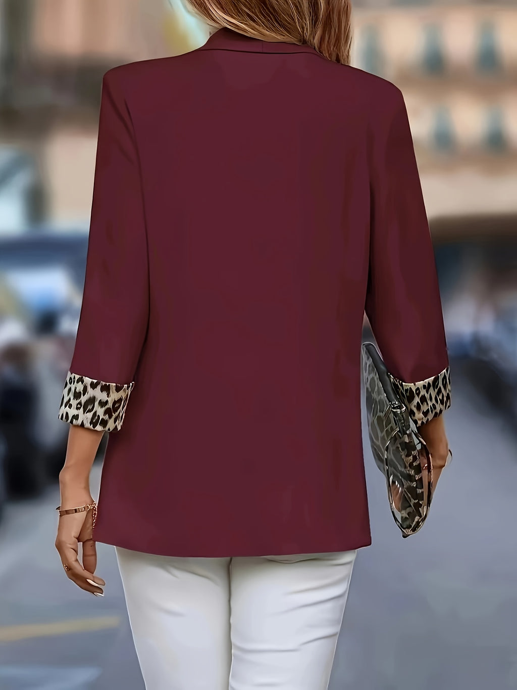 Women'S Casual Solid Color Blazer - Deep Red