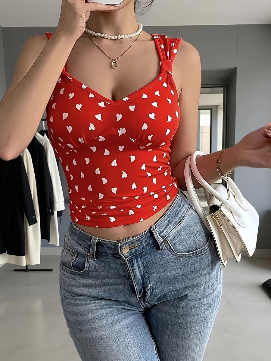 Spring/Summer 2026 New Elegant Women'S Red Heart Print Vest - Red